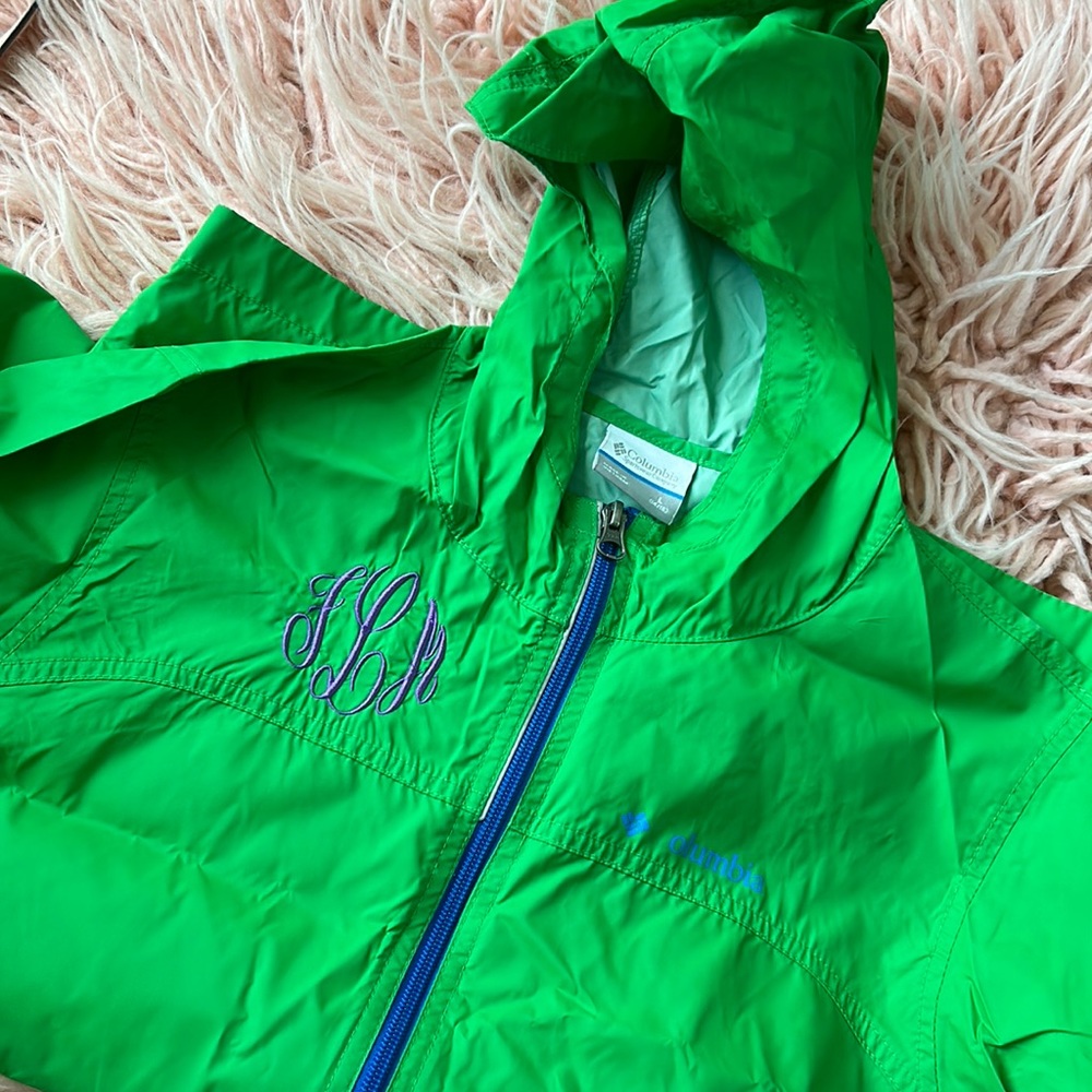 Green rain jacket